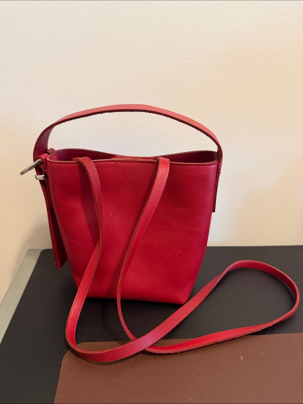 Red Leather Shoulder Crossbody Bag